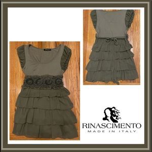 Rinascimento Olive Green Layered Embellished Dress